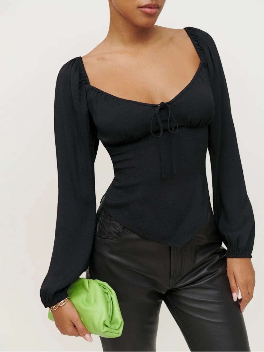 Reformation Rya Top - Black Long-Sleeve Sweetheart Top